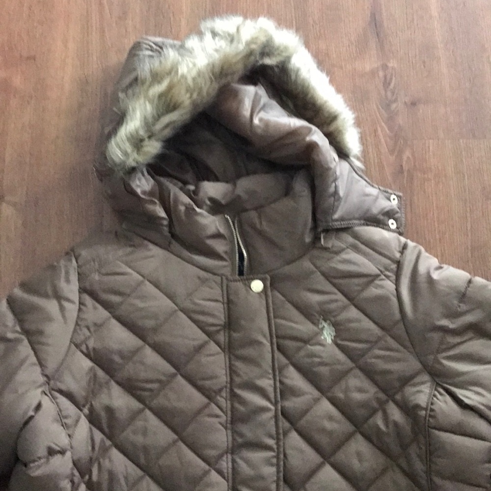 US Polo Assn Caramel Puffer Poly Faux Coat L - Picture 2 of 6